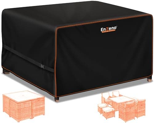 Image of Enzeno garden furniture covers waterproof for outside,125x125x74cm outdoor furniture cover 210D oxford fabric outdoor square table cover with buckle strap,rattan patio cube set covers