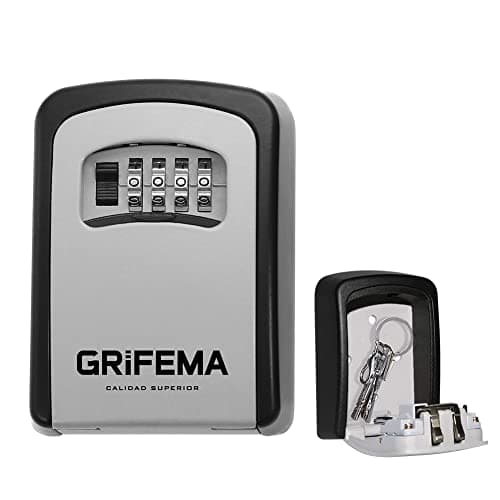 Image of GRIFEMA GA1003 Key Safe Wall Mounted, Large Capacity Key Lock Box Outdoor,Waterproof Key Safe Box with 4 Digit Combination, Key Lock Cabinet for Spare House Keys, With Slide Cover, Gray, Medium Size