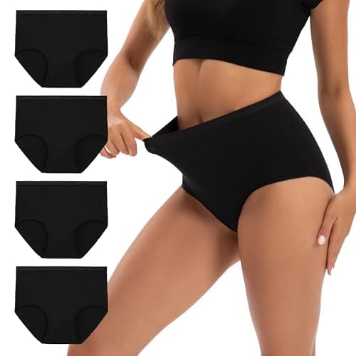 Image of INNERSY Black Knickers High Waist Pants for Women Cotton Ladies Briefs Full Coverage Panties 4 Pack (12, Black)