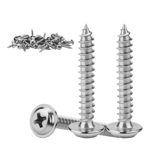 Image of KGGZKG 60 Pcs Pan Head Screws M4x25x8.5mm Phillips Wafer Head 304 Stainless Steel Wood Screws Self Tapping Screws Multi Purpose Round Dome Head with Washer for Construction Hardware Silver