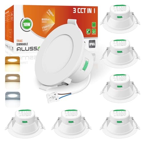 Image of ALUSSO IP65 LED Downlights Ceiling Dimmable 10W 800LM LED Recessed Ceiling Spot Lights 3000K Warm 4000K Neutral 5700K Cool Adjustable Spotlights Ceiling Lights for Bathroom Kitchen, White, 6 Pack