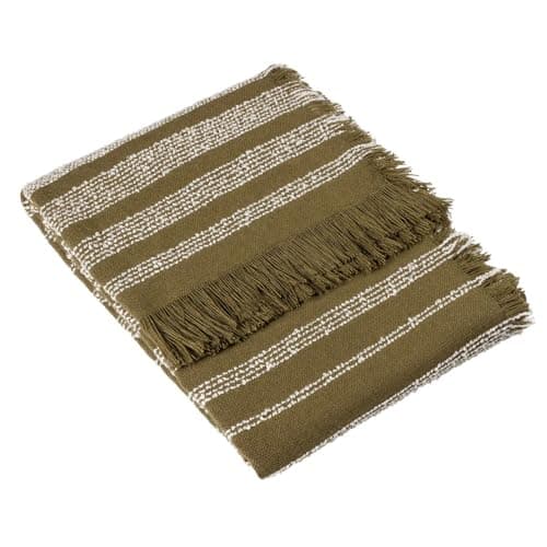 Image of Hoem Jour Woven Fringed Throw, Olive, 130 x 180cm