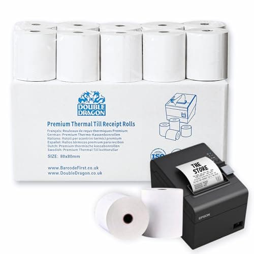 Image of Double Dragon, 80 x 80 mm Premium Thermal Paper Till Receipt Roll for EPOS Printer, POS Terminal, Cash Register [Pack of 20]