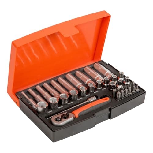 Image of Bahco SL25L 1/4in Deep Drive Socket Set, 37 Piece Secure‑Fit Deep Socket Kit with Reliable Torque Transfer and Organised Case for Mechanical, DIY, and Maintenance Tasks