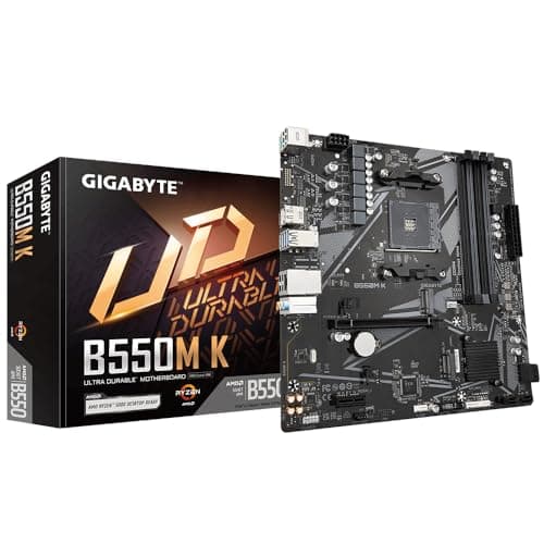 Image of Gigabyte B550M K Motherboard - Supports AMD Ryzen 5000 Series AM4 CPUs, up to 4733MHz DDR4 (OC), 2xPCIe 3.0 M.2, GbE LAN, USB 3.2 Gen1