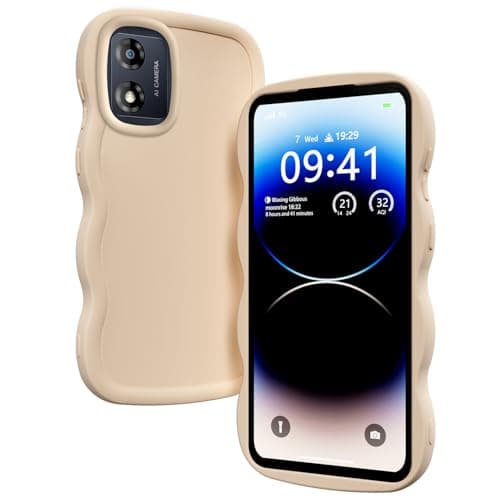 Image of XINYEXIN Liquid Silicone Case for Motorola Moto E13, Wave Frame Curly Shape Cute Protective Case Soft Shockproof Bumper Cover - White