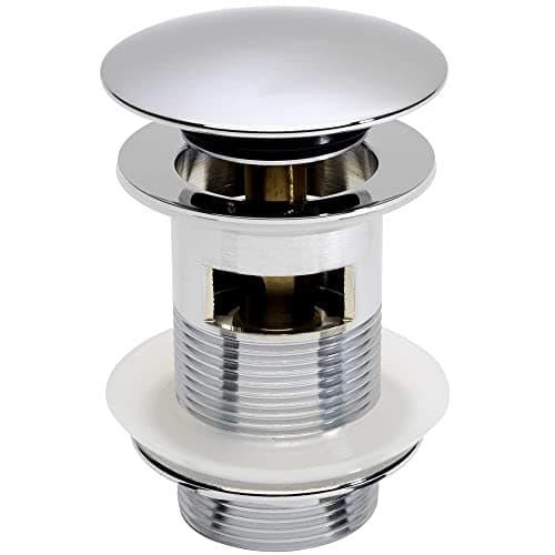 Image of VeeBath Basin Sink Waste Modern Full Dome Pop Up Click Clack Sprung Plug Slotted with Overflow- Chrome