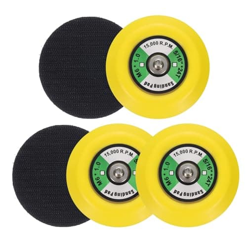 Image of Sourcingmap 3 Inch Hook and Loop Backing Sanding Pads with M6*1mm Thread for Diamond Sanding Finishing Polishing Buffing Pads, Yellow + Black 5pcs