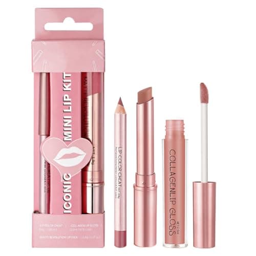 Image of LOPHE 3-Piece Lip Liner and Lipstick Set, Hydrating Matte Liquid Lipstick & Lip Gloss, Long-Lasting Nude Lip Makeup Kit for Daily Use & Christmas Gift,Vegan, #01 Nude Pink