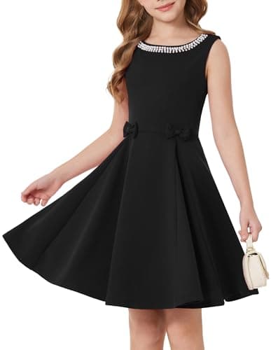 Image of GRACE KARIN Girls Princess Dress Summer Sleeveless Round Neck A Line Birthday Party Wedding Dresses for Kid Black 14 Years