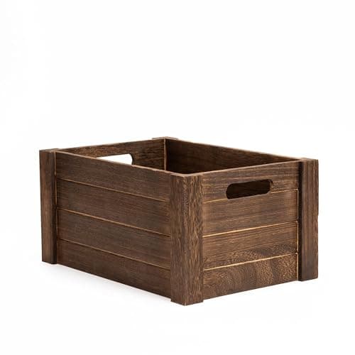 Image of Wickerfield Brown Wooden Crates with Cutout Handles Storage Box Wooden Tray (Large)