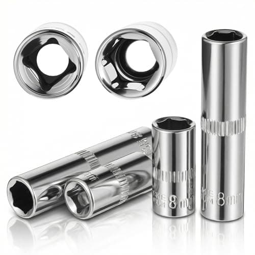 Image of 4 Pcs 1/4 Inch Drive 8mm Shallow & Deep Socket Set, 6 Point Chrome Vanadium Steel Metric Sockets for Ratchet Torque Electric Wrenches Car Repair, Mirror Finish