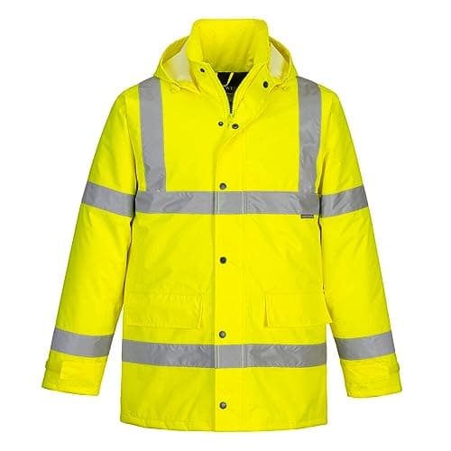 Image of Portwest S460 Mens Hi Vis Winter Traffic Jacket Waterproof Reflective Bio Motion Workwear Coat Windproof Padded Insulated for Construction Road Traffic and Outdoor Work, Yellow, 5XL