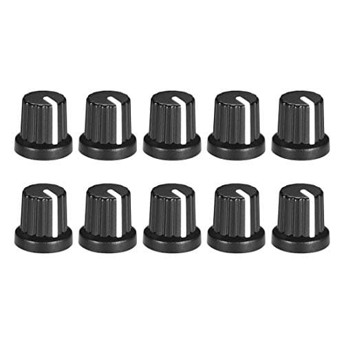 Image of sourcing map 10Pcs 6mm Splined Shaft Hole Knob for Speaker Effect Pedal Amplifier Black Potentiometer Knob White Mark
