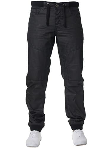 Image of Enzo Mens Black Coated Denim Cuffed Jogger Jeans Black Coated 32 W X32L