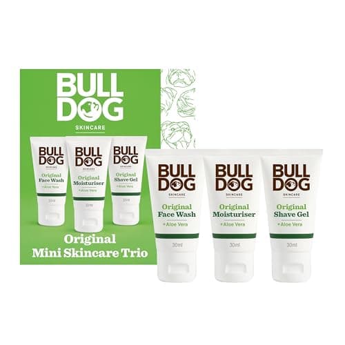 Image of Bulldog Skincare Mini Trio Grooming Travel Set for Men, Original Moisturiser 30ml, Original Face Wash 30ml, Original Shave Gel 30ml,