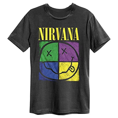 Image of Amplified Nirvana 4 Square Smiley T-Shirt (X-Large) Charcoal