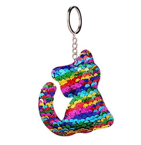 Image of CrownOfRibbons Cat Keyring Rainbow Sequin Style