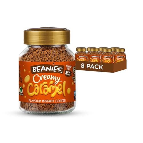 Image of Beanies Instant Coffee Creamy Caramel Flavour, 400g 50g x 8 Pack - Sugar Free Instant Coffee, Plant Based Friendly, Rich Caramel Taste, Balanced Healthy Choice