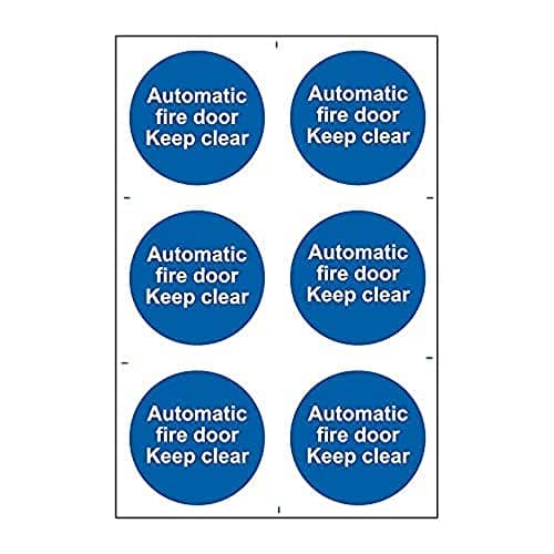 Image of CenturionAutomatic Fire Door Keep Clear Sign - Mandatory Health & Safety - Self-Adhesive PVC - 200mm x 300mm - 6 Per Sheet