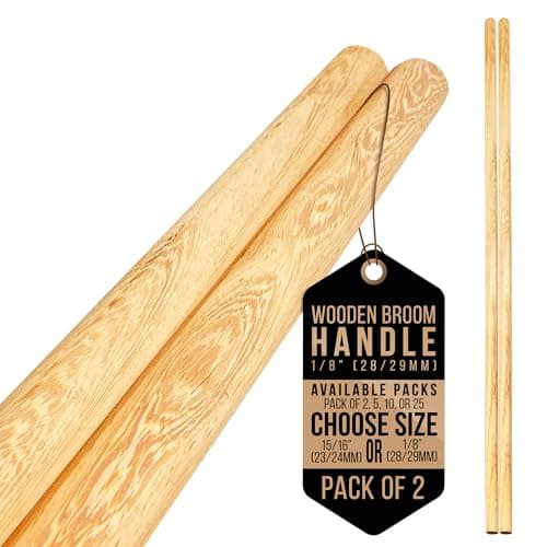 Image of Wooden Broom Handle – Multipurpose Garden Broom Shaft, Mop Handle, Broomstick Brush Pole, Plant Support Wooden Sticks for Garden - 120cm Long Stick (Pack of 2, 1/8" (28/29mm)