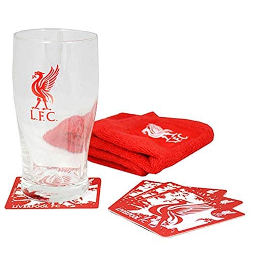Image of L.F.C Official Liverpool Football Crest Pint Glass Mini Bar Set (Pint Glass, Coasters & Bar Towel)