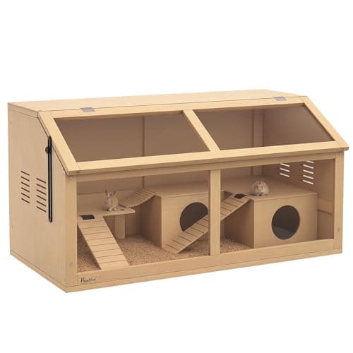 Image of PawHut Wooden Hamster Cage, Gerbil Cage for Syrian Hamster with Exercise Play House, Openable Top 85 x 45 x 44cm - Nature