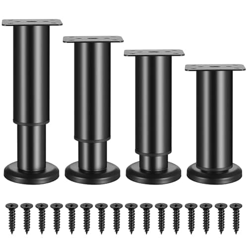 Image of ANBEEISS 4 Pcs Adjustable Furniture Legs, 12-18 cm/4.7-7.1 In Adjustable Legs for Desk Sofa Chair Cupboard Breakfast Bar Bed Kitchen Unit Coffee Table Cabinet LegsSupport Feet(Black)