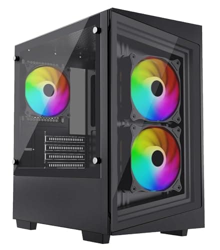 Image of iONZ PC Gaming Case Micro ATX Mini Tower - Compact Glass Series | Black Tempered Glass (G1 Edition with 3 x 120mm ARGB PWM Fans)