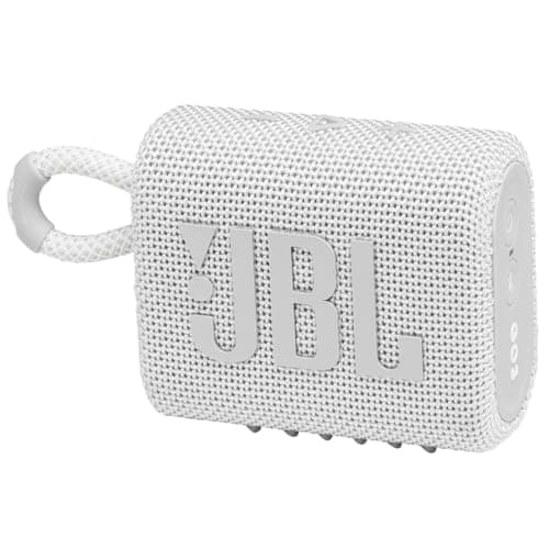 Image of JBL GO 3 Wireless Bluetooth Portable Speaker with Integrated Loop for Travel with USB C Charging Cable, White