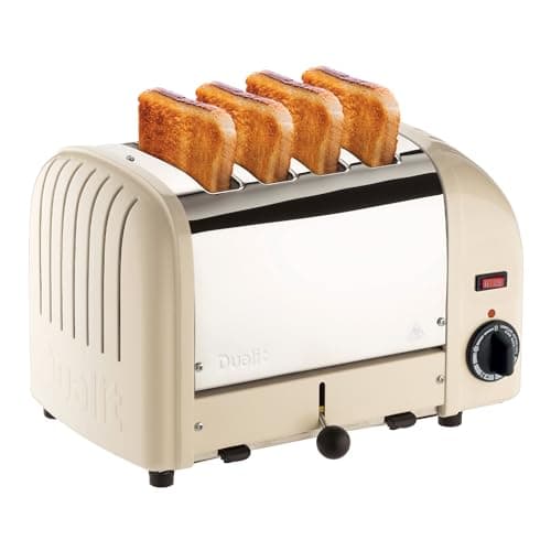 Image of Dualit Classic 4 Slice Vario Toaster, Stainless Steel, Hand Built in the UK, Replaceable ProHeat Elements, Heat Two or Four slots, Defrost Bread, Mechanical Timer, Replaceable Parts, Cream, 40354