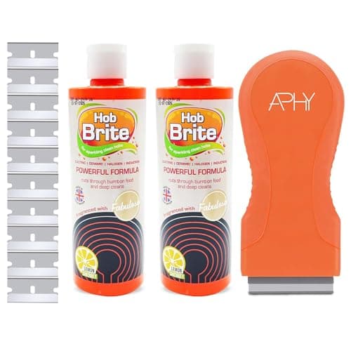 Image of Hob Cleaner – Hob Brite 2 x 250ml with Scraper, Glass Ceramic & Induction Hob Cleaning Cream, Non-Abrasive Cooktop Cleaner for Burnt-On Food, Grease & Stains, Shiny Streak-Free Finish