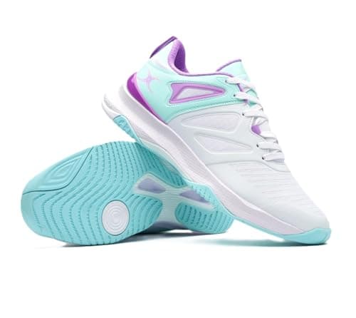 Image of Gilbert Netball Impact Shoe Trainers - White/Aqua/Purple (UK Footwear Size System, Adult, Women, Numeric, Medium, 6)