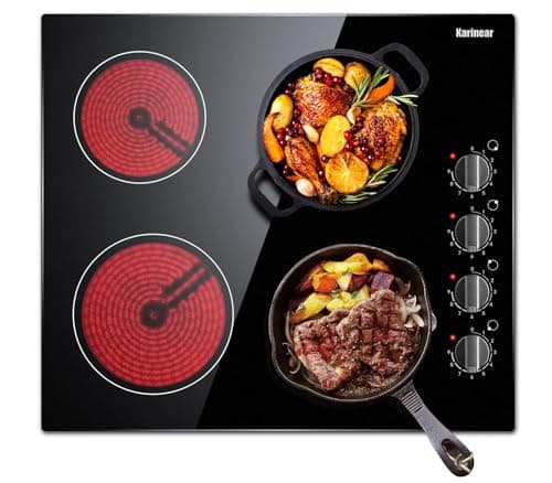Image of Karinear Ceramic Hob, 60cm Built-in 4 Zones Ceramic Hob with Konb Control 6000W, Hard Wired, No Plug Included