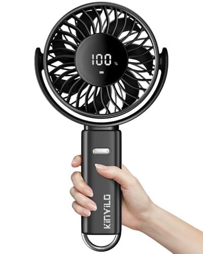 Image of KinYiLO 6-Inch Large Handheld Fan, Ultra-Strong Airflow Portable Personal Fan, 6000mAh Battery Powered with 100 Speed, 5-30 Hours Working Time,135° Foldable for Travel,Camping,Hiking,Outdoor,(Black)