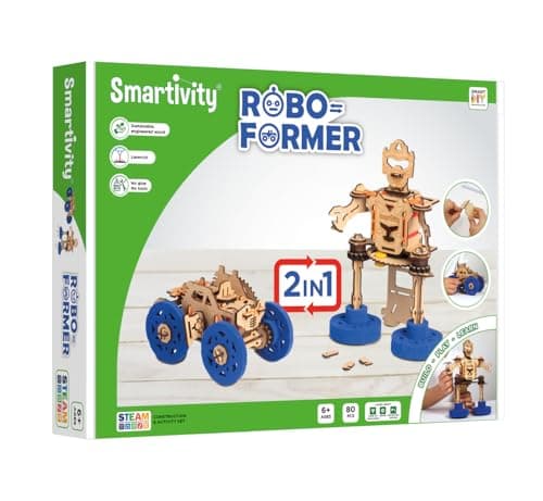 Image of Smartivity - Roboformer Wooden Construction Set, 2 in 1 Robot & Vehicle, 83 Pieces, Ages 6+