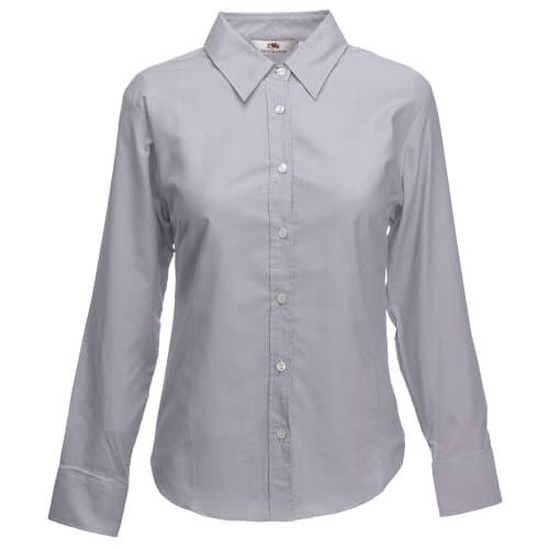 Image of Fruit of the Loom Ladies Lady-Fit Long Sleeve Oxford Shirt (L) (Oxford Grey)