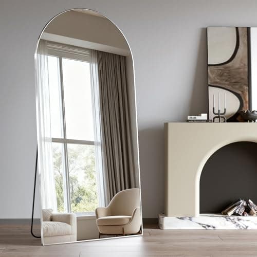 Image of Elemango 180x80cm Arched Floor Mirror Full Length Full Body Wall Mirror with Aluminum Frame, Arched-Top Full Dressing Mirrors Standing Hanging or Leaning, for Bedroom Living Room, Silver