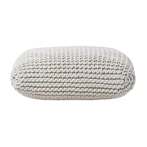 Image of HOMESCAPES Natural Knitted Square Pouffe Footstool Floor Cushion Bean Filled 100% Cotton for Living Room Children or the Elderly