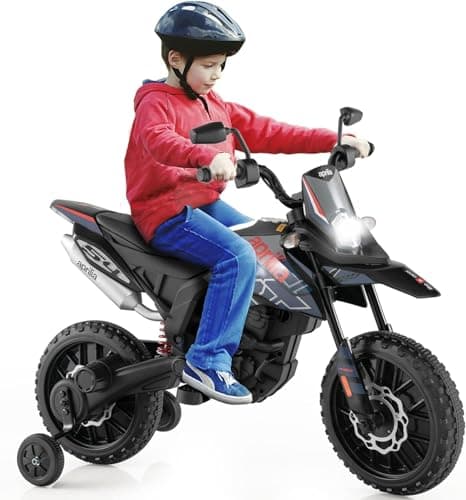 Image of Kids Electric Motorbike, 12V RX125 Ride on Motorcycle Dirt Bike with Training Wheels Spring Suspension, Battery Powered Off Road Toy with Bluetooth Lights (Navy)