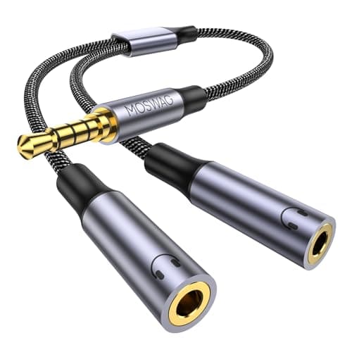 Image of MOSWAG 3.5mm Headphone TRRS Splitter Adapter Headset Y Adapter 2 Female to 1 Male 3.5mm Jack Cable, Mic Audio Splitter, Headset Splitter Cable with Separate Audio Microphone Jacks