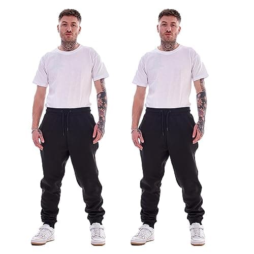 Image of Keanu 2 Pack Regular Fit Mens Joggers - Super Soft Jogging Bottoms with Brushed Fleece Lining - Lounge Pants Gym Joggers - Cotton Rich Blend - Mens Sizes S - 2XL (Black Pack, Extra Large)