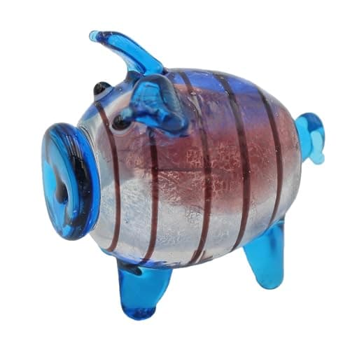 Image of Widdle Gifts Objets D'Art Objets dArt Miniature Glass hand blown Animal Ornament (Blue Stripy Pig 6357)