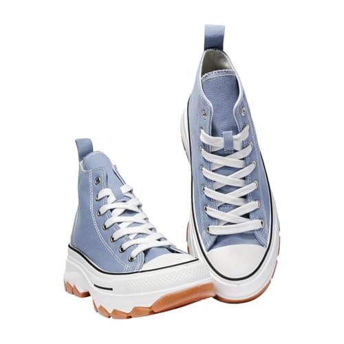 Image of Nexsus Plus Ladies Women Chunky Sole Lace Up High Top Canvas Casual Trainers Sneakers Walking Gym Shoes Size UK3-9 (Blue, UK Footwear Size System, Adult, Women, Numeric, Medium, 6)