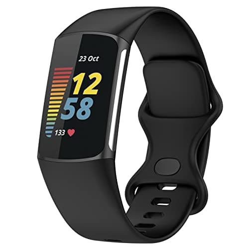Image of TopPerfekt Straps Compatible with Fitbit Charge 6 Strap, Adjustable Soft Silicone Sport Replacement Watch Band Wristbands Bracelet for Charge 5 Activity Tracker Women Men (Black, Small)