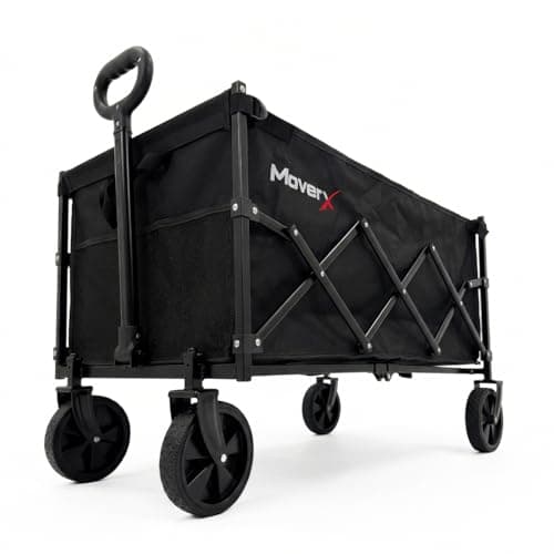 Image of MoverX 150L Festival Trolley on Wheels, Folding Wagon, Portable Camping Cart, Collapsible Foldable Trolly for Beach Outdoor Garden Picnic Shopping Fishing, Adjustable Handle, Black