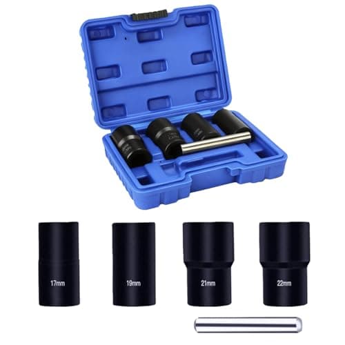Image of Crozgan 5Pcs Locking Wheel Nut Removal Tool Kit,4Pcs 1/2” Drive Twist Socket Set (17mm 19mm 21mm 22mm) with 1Pcs Drift Punch Bar for Wheel Nut Wheel Bolts Removal