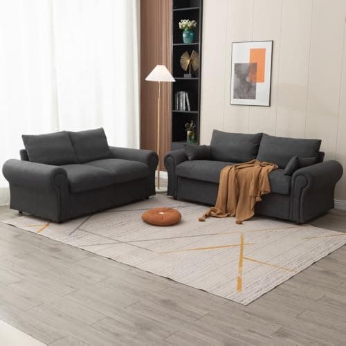 Image of Panana 2 & 3 Seater Fabric Sofa with Under Storage - Dark Grey Linen, Living Room Sofa