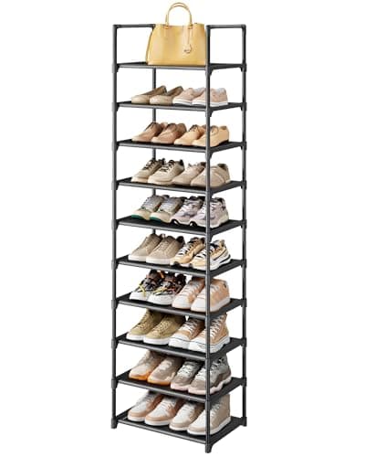 Image of Kitsure Shoe Rack - 10-Tier Shoe Storage with Detachable Fabric Shelves & Metal Frame, Tall Shoes Rack for Closet, Entrance, Living Room, 174.0cm x 43.0cm x 30.0cm, Black