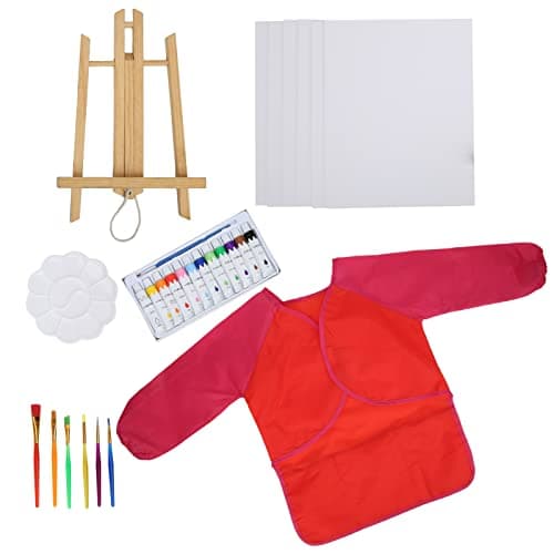 Image of Vvikizy DIY Children's Acrylic Paint Set with Smock, Art Kit for Kids, Including Easel & Paint Brushes, Great Young Artists (Red)